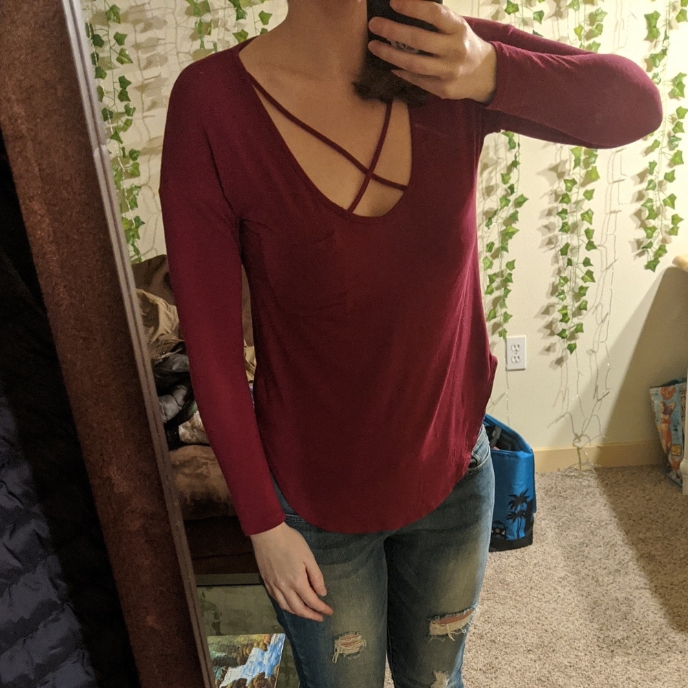 Belle de Jour Pink/Red Long Sleeved Top Sz XS